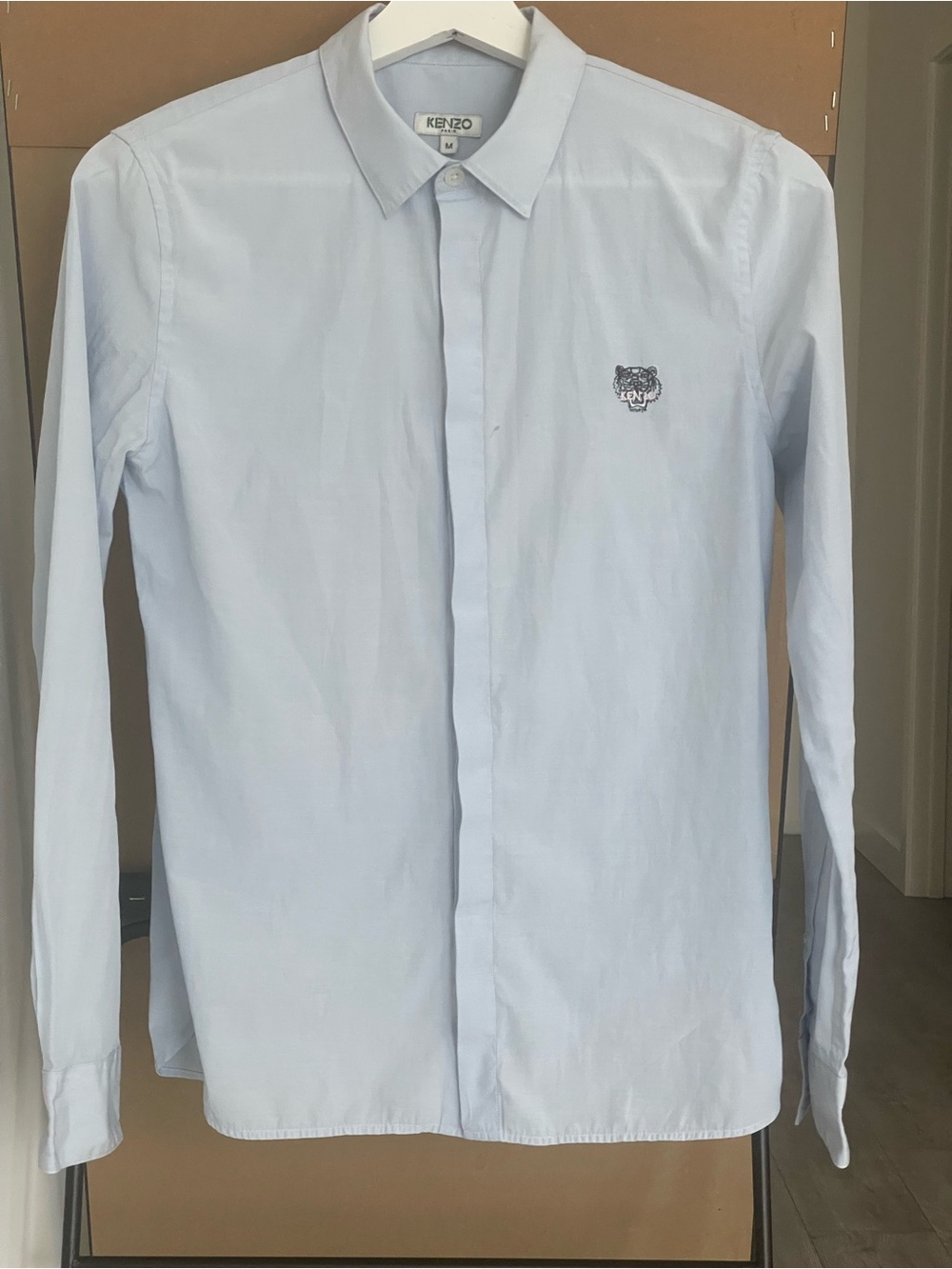 Kenzo Pale Blue Button-Up Shirt with Tiger Emblem